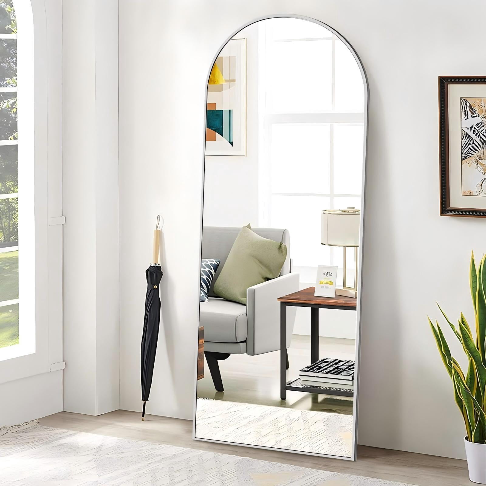 Anyrose 67"x 23" Arched Full Length Mirror Floor Mirror with Stand Wall-Mounted, Silver