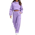 thumbnail image 3 of Maqroz Womens Two Piece Workout Sets Drop Shoulder Cropped Pullover Hoodie Sweatshirts High Waisted Wide Leg Pants Casual Athletic Matching Sweatsuits for Rigorous Gym Routines, 3 of 5