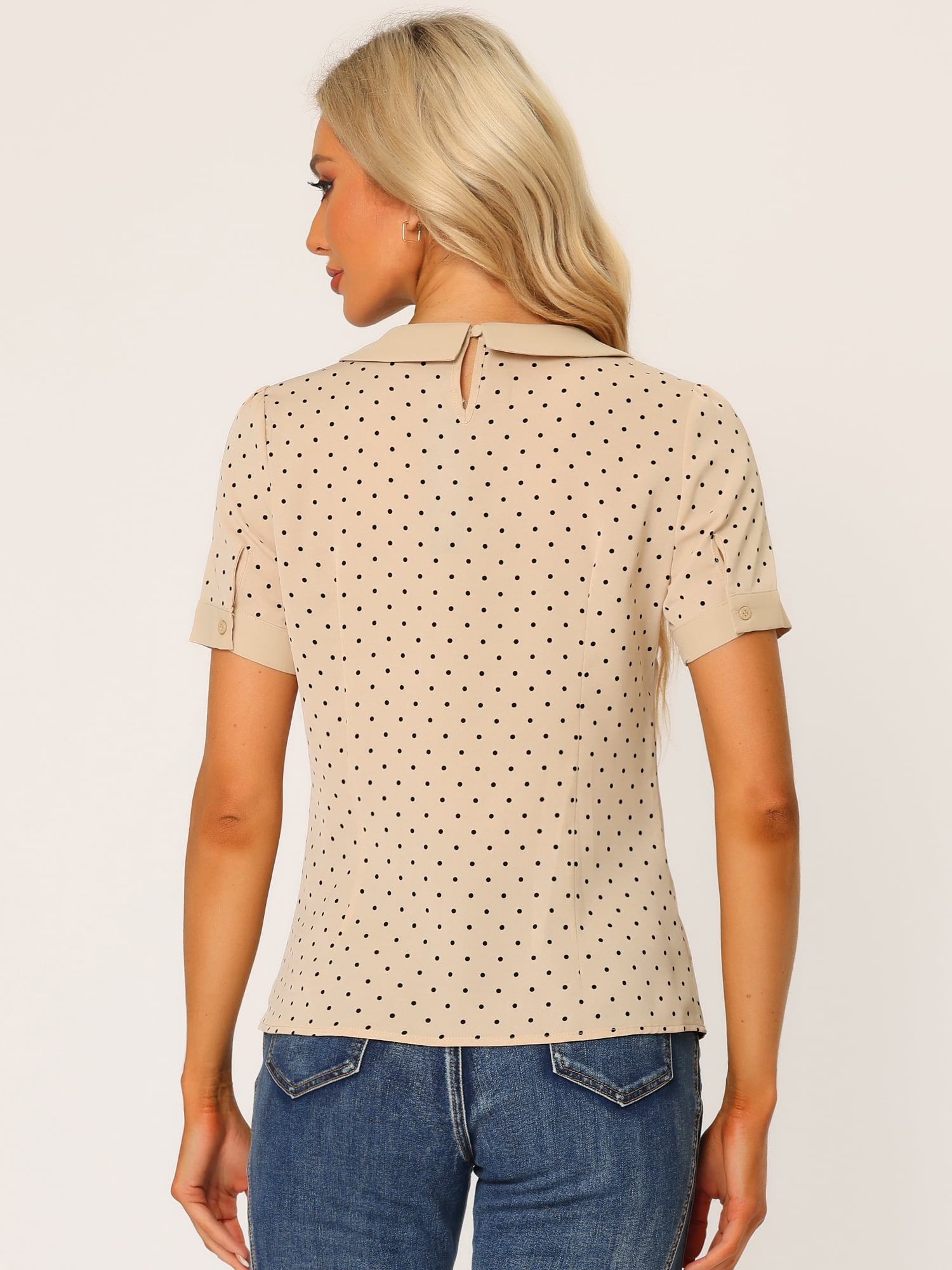 DARING DIVA Women's Contrast Peter Pan Collar Polka Dots Tops 3XL Dark Beige