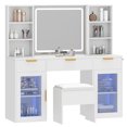 thumbnail image 6 of Dextrus 56" Makeup Vanity Desk with LED Mirror, RGB Glass Cabinets, Power Outlet, Shelves, Stool, White, 6 of 10