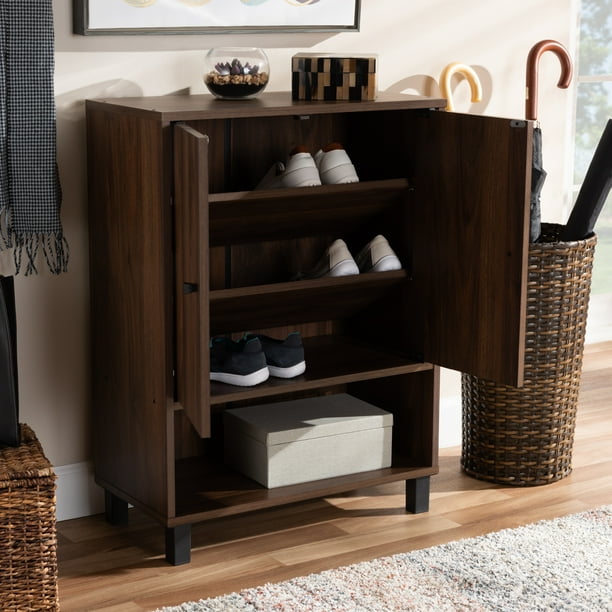 Baxton Studio Rossin Modern Walnut Brown 2 Door Shoe Cabinet Com Baxton Studio Rossin Modern Walnut, Baxton Studio Shoe Cabinet With 2 Doors