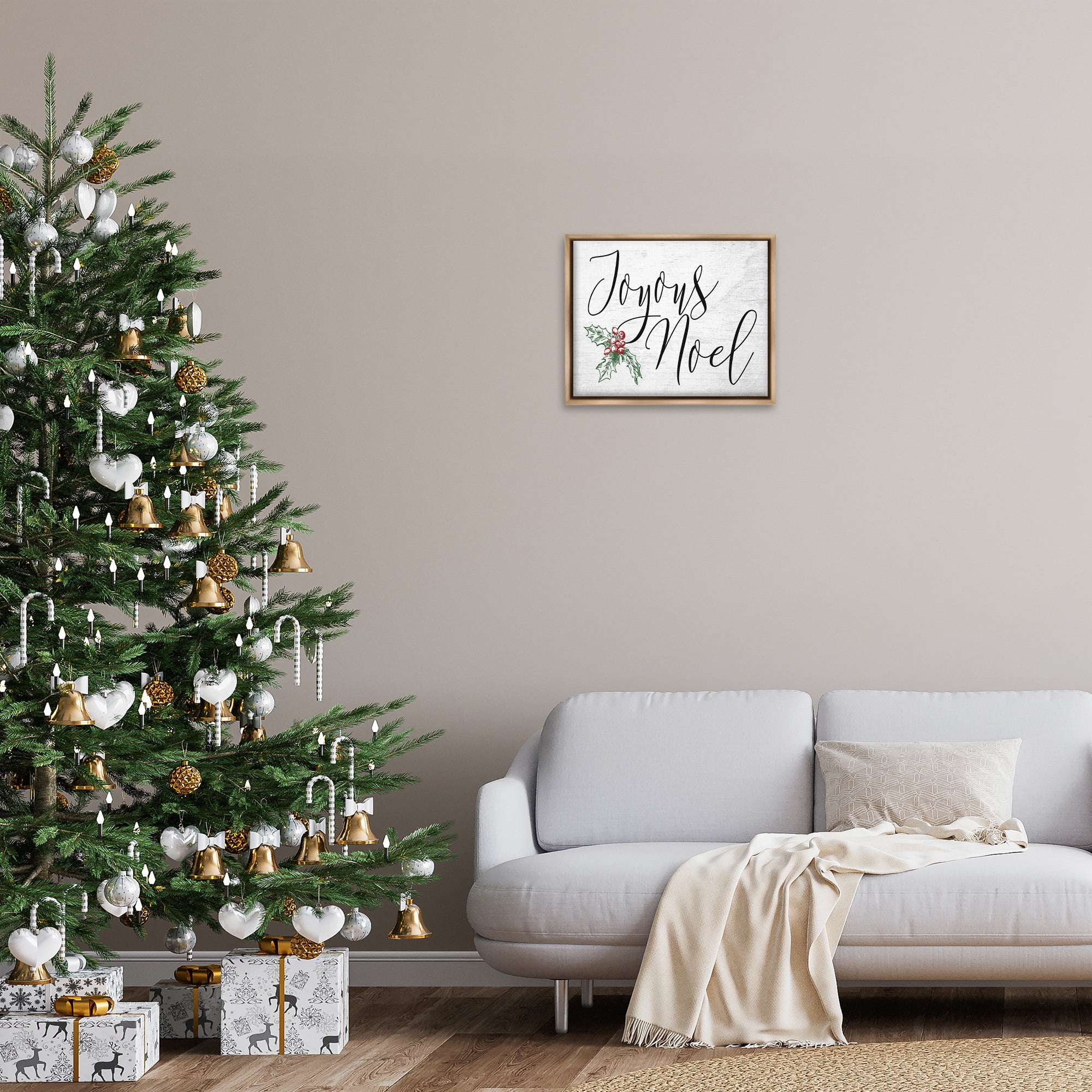 Stupell Industries Joyous Noel Christmas Botanicals Holiday Painting Brown Floater Framed Canvas Art Print Wall Art, 21 x 17