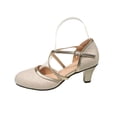 thumbnail image 6 of Xucatan Women's Glitter Dance Heels, Sparkly Crisscross Strap Sandals with Mid Chunky Heel, Round Toe Metallic Ankle Strap Shoes, Versatile Ballroom Wedding Party Footwear Gift, 6 of 9