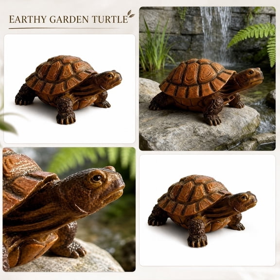 Turtle Garden Decor Brown Tortoise Figurine Glossy Turtle Statue Ceramic Tabletop Ornament for Home Office Landscape Display Single Piece