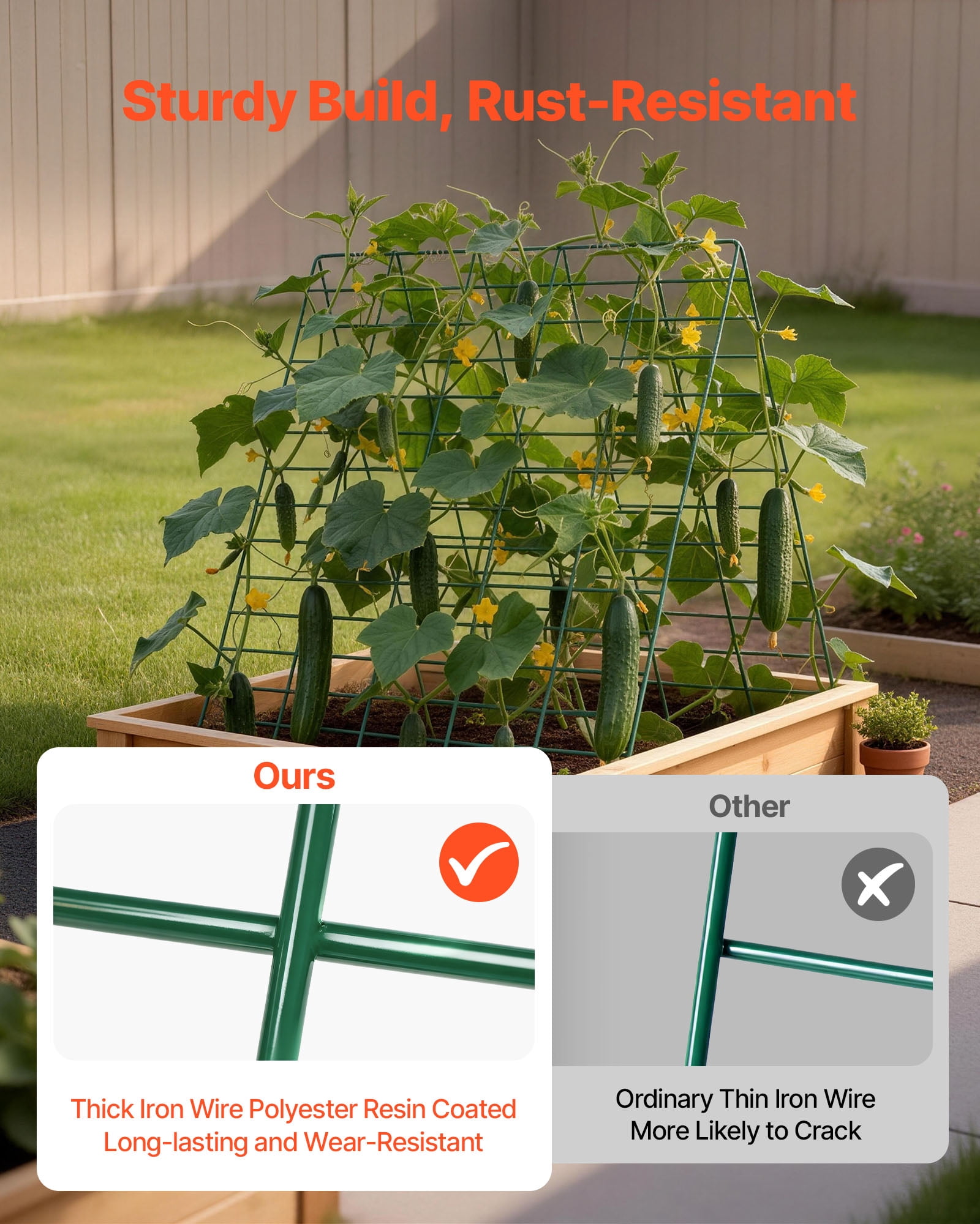 VEVOR Cucumber Trellis 4 Pack, A-Frame Garden Trellises for Raised Bed, Metal Rustproof Coating Plant Support for Vine, Climbing Plants, Peas, Beans, Zucchini, Tomato, Flower(35.43 x 27.56 in x 4PCS)