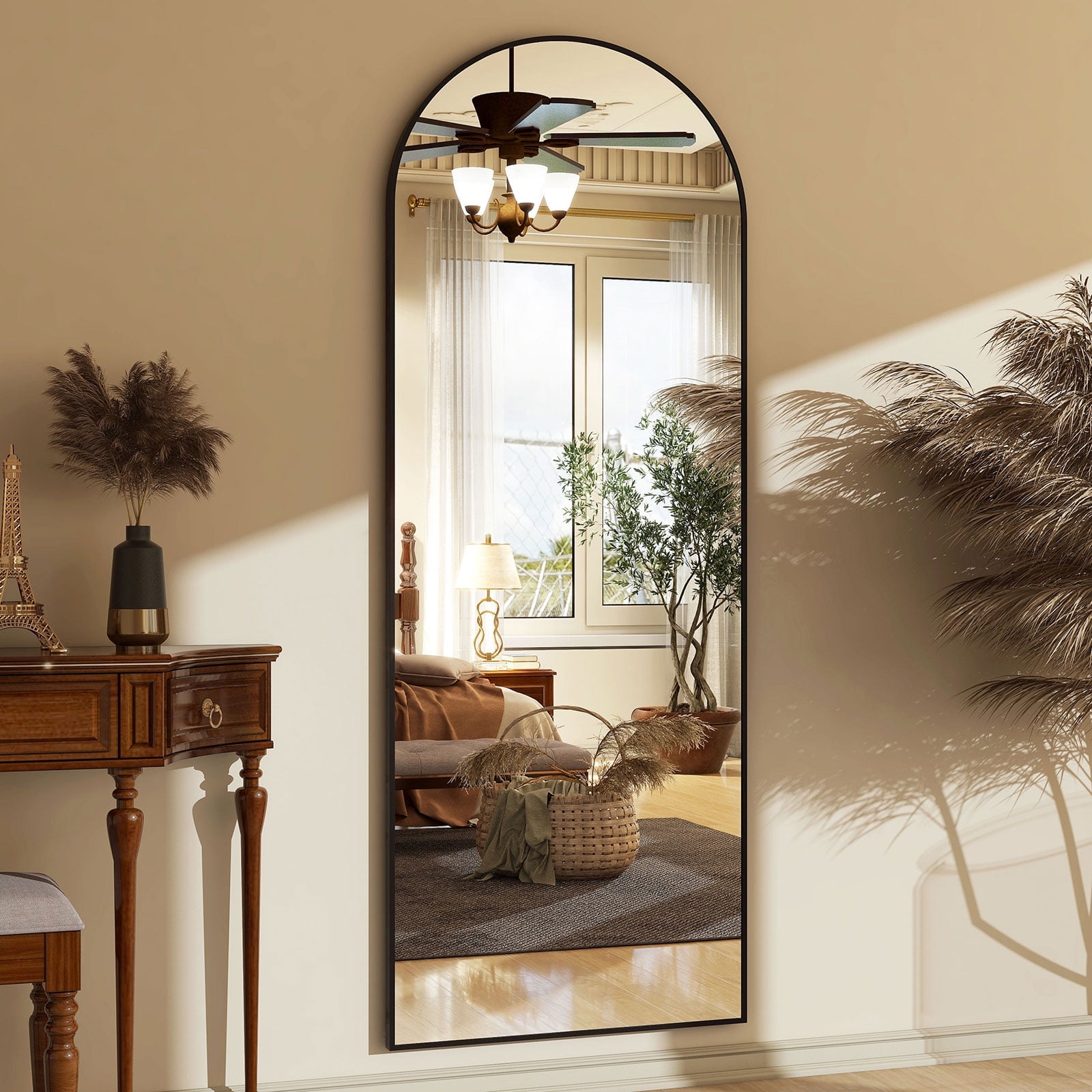 AUROMIR 24"x65" Arched Full Length Mirror Full Body Free Standing Floor Mirror, Black