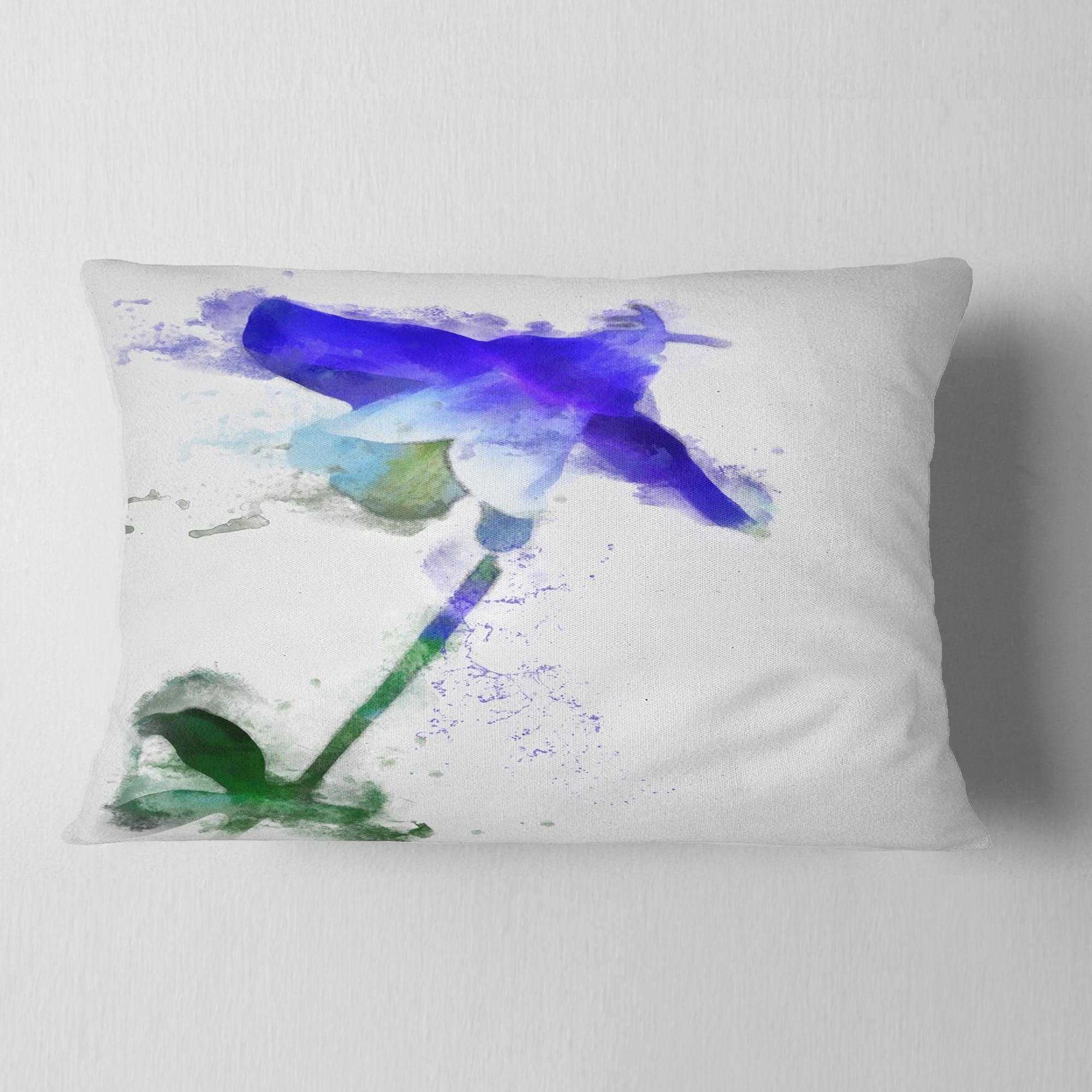Designart Blue Bellflower Sketch Watercolor - Floral Throw Pillow - 12x20