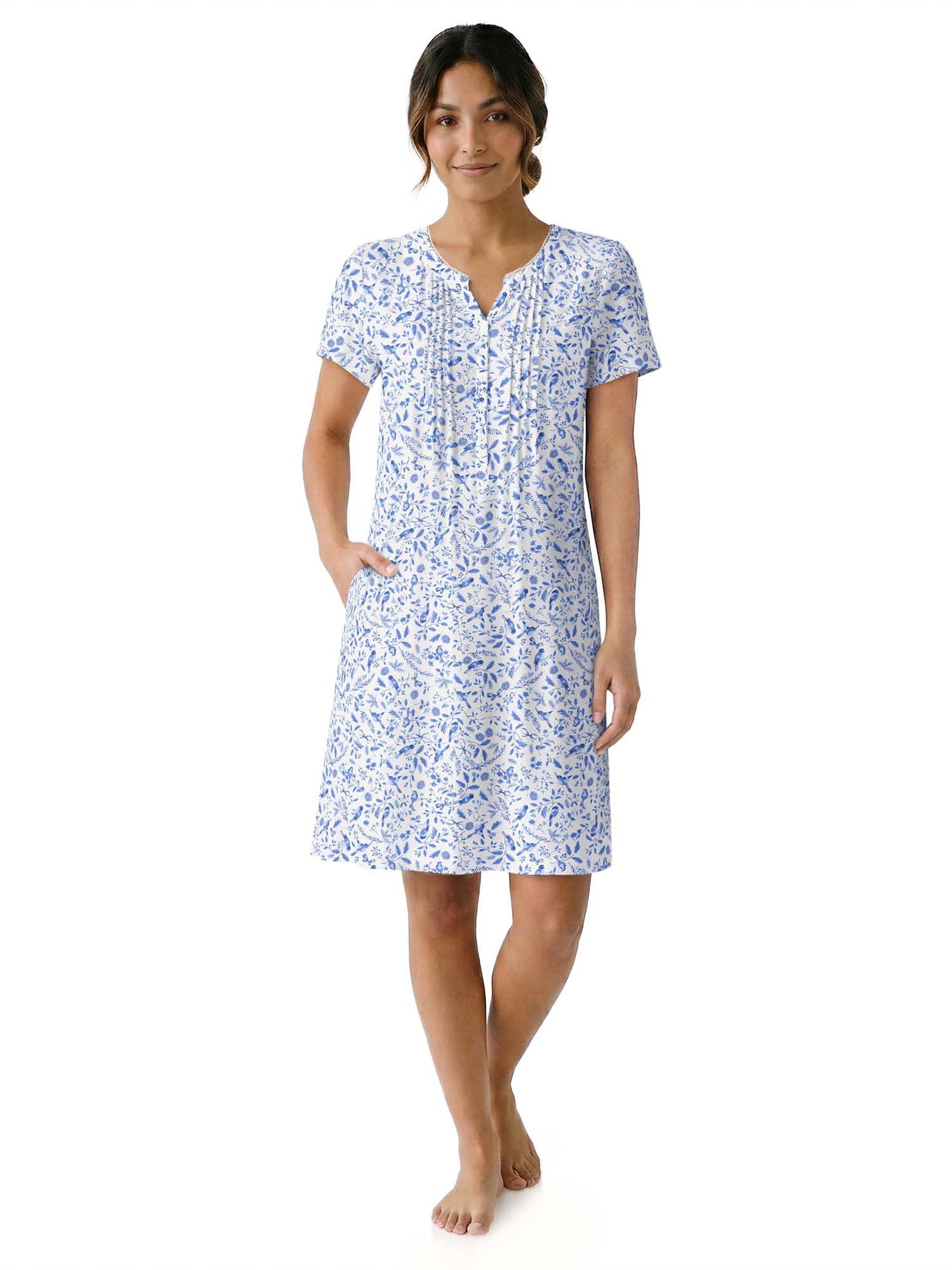 Aria Women’s Short Sleeve Split Neck Sweater Knit Nightgown, Sizes XS-5X