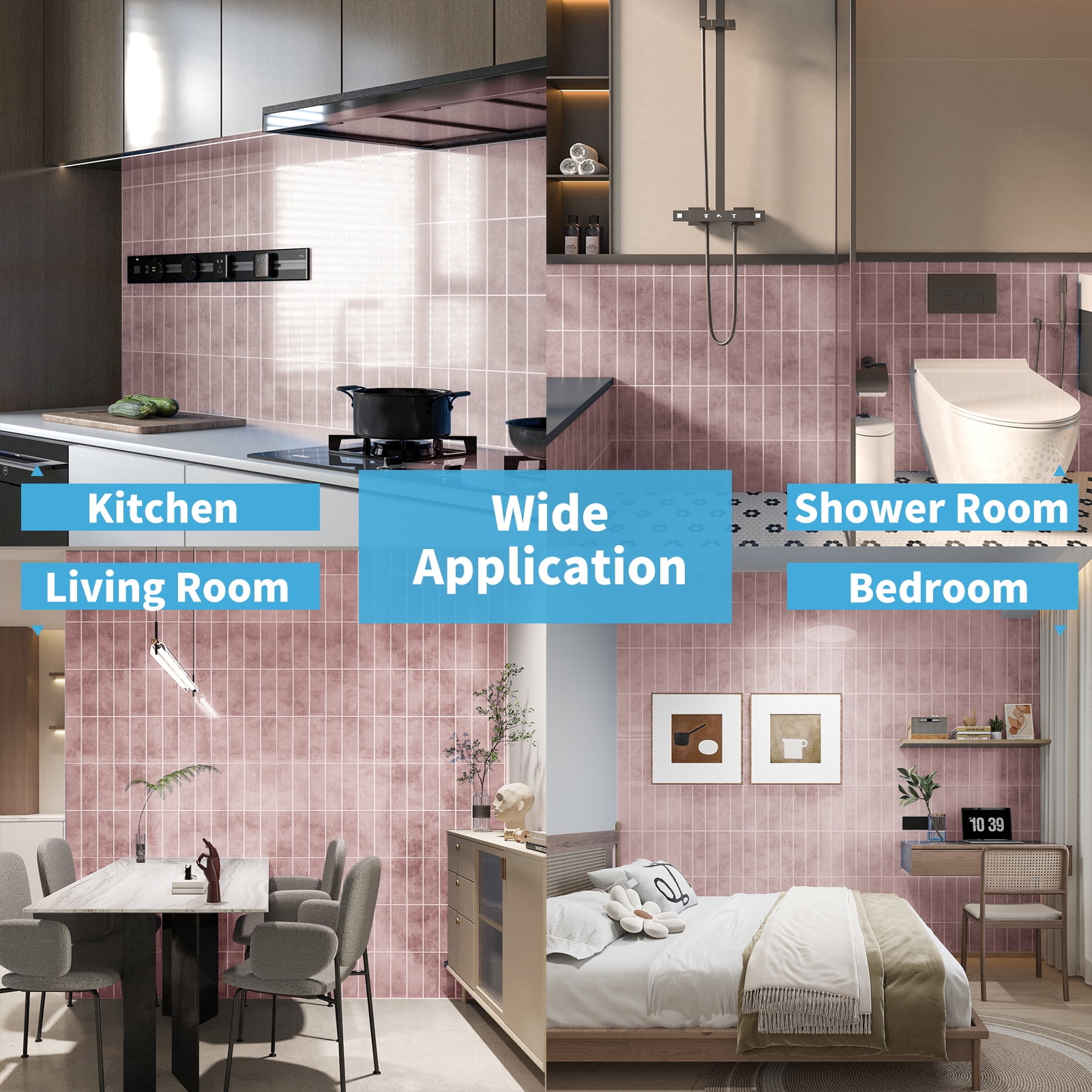 Art3dwallpanel 11.4''x9.1'' Faux Marble Peel & Stick Backsplash for Kitchen,Wall,Pink,7.2sq.ft.(Set of 10)