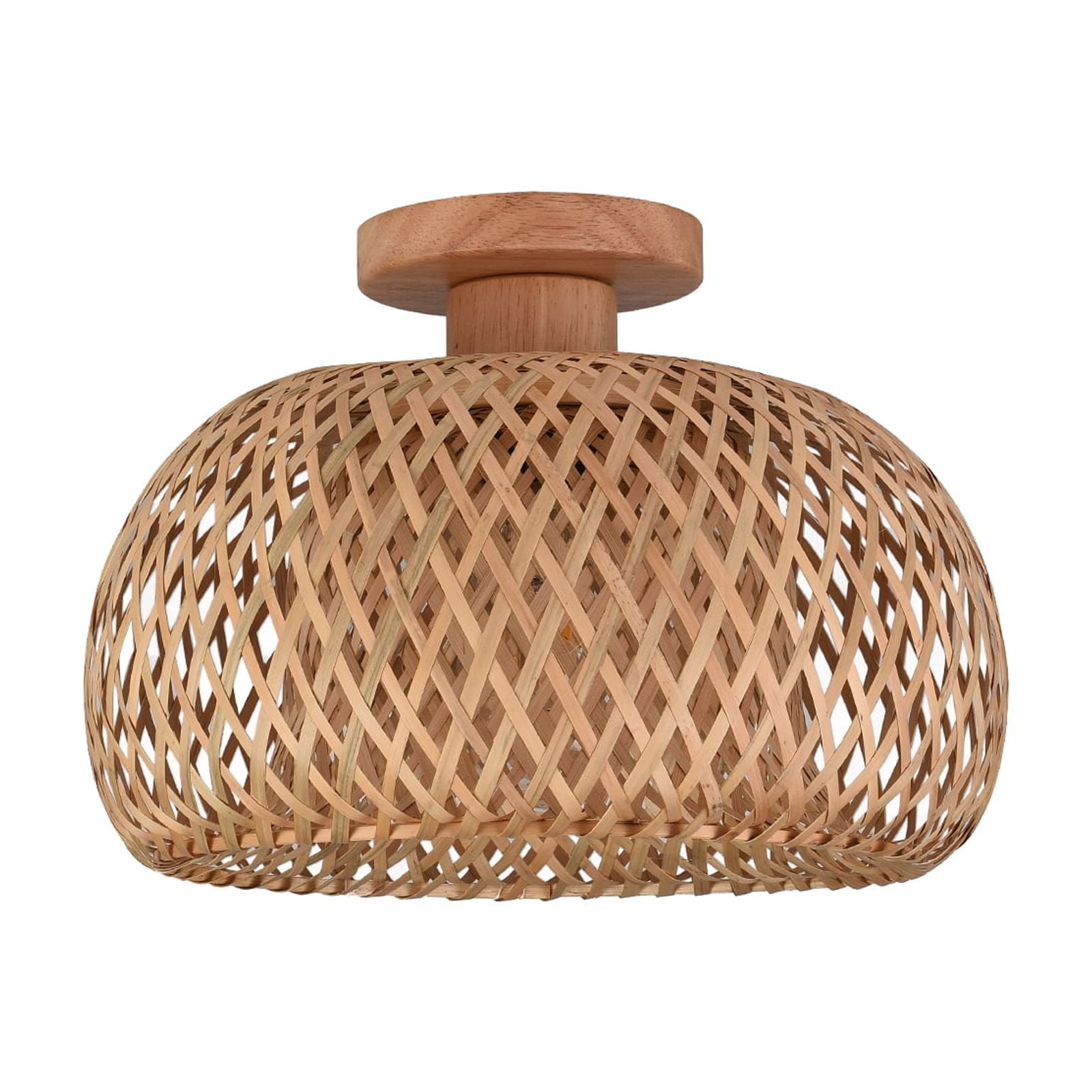 Wuzstar Bamboo Wicker Light Semi Flush Mount Ceiling Light Rattan Lampshade Ceiling Light Fixture for Hallway Dining Room