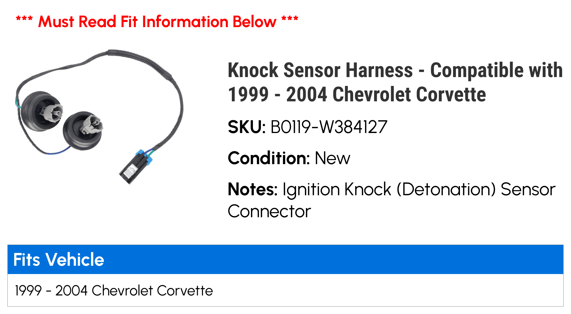 Knock Sensor Harness - Compatible with 1999 - 2004 Chevy Corvette 2000 2001 2002 2003