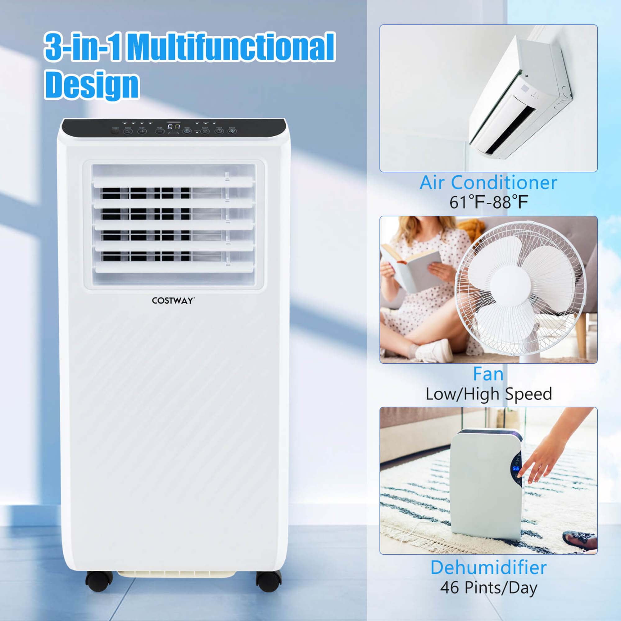 Costway 8000 BTU (5000 BTU DOE) 250 Sq Ft Portable Air Conditioner, White