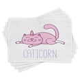 thumbnail image 1 of Ambesonne Unicorn Cat Place Mats Set of 4, Pink Funny Mascot, Standard Size, Pink Lilac White, 1 of 6