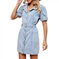 thumbnail image 3 of Vestido Vaquero Informal para Mujer, de Corta, con Lazo en la Cintura, Clásico, Camisero Azul L, 3 of 9