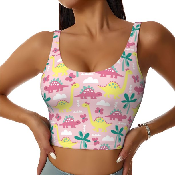 Balery Dinosaur Sujetadores deportivos con espalda cruzada para mujer, acolchados, sin costuras, de alto impacto, ideales para yoga, gimnasio, entrenamiento y fitness.-Small