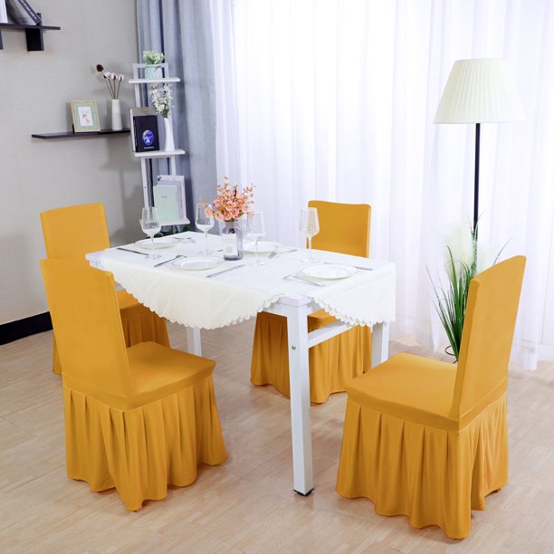 Stretchy Spandex Pleated Ruffled Skirt Dining Chair Covers Washable