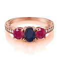 thumbnail image 2 of Gem Stone King 2.22 Ct Oval Blue Sapphire Red Ruby 18K Rose Gold Plated Silver Moissanite Ring (Size 6), 2 of 4