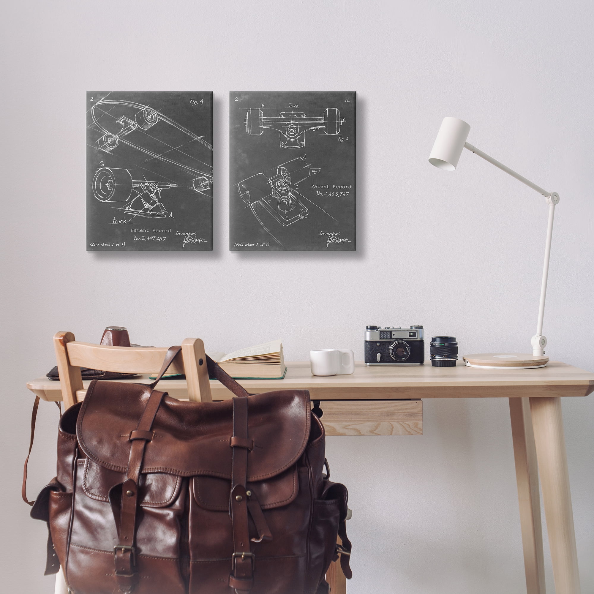 Stupell Industries Patent Diagram of Skateboard Sports Painting Wrapped Canvas Art Print Wall Art, 16 x 20, Set of 2