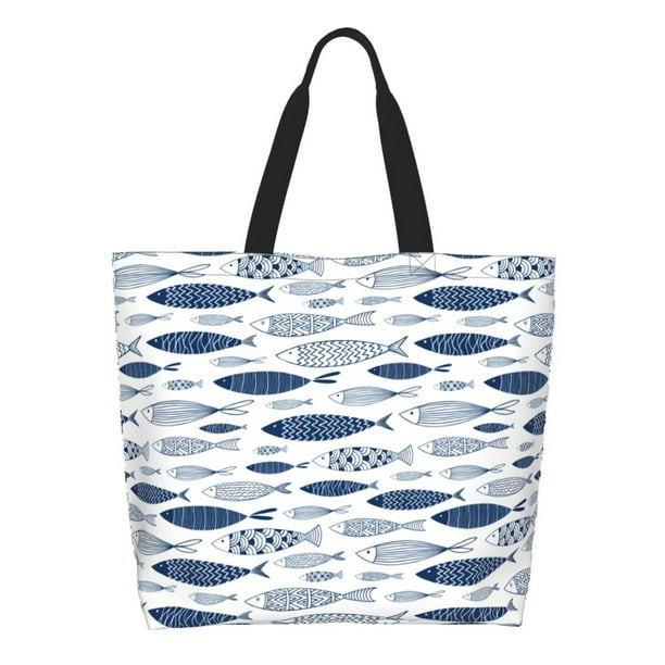 Balery Blue Fish Bolsa Tote Estilo Estético con Cremalleras, Bolsa de Hombro, Bolsa de Compras Grande y Plegable