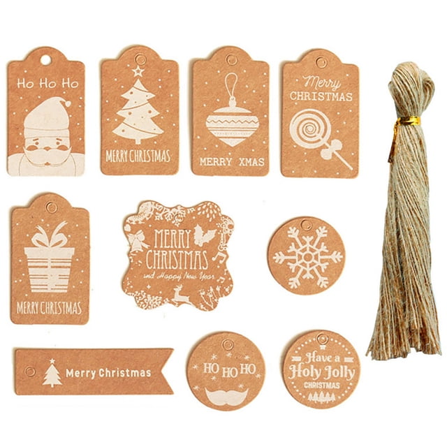 Coxeer Christmas Hanging Tag Set Festive Printed Gift Wrap Tag Paper Tags with Ropes