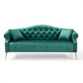 thumbnail image 2 of 78.7 Chesterfield Sofa, Modern Velvet Button Tufted Upholstered Accent Sofa with 2 Pillows and Nailhead 3 Seater Sofa with Rolled Arms AND Silver Metal Legs for Living Room, Green, 2 of 5