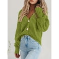 thumbnail image 3 of Women's Chunky Knit Open Front Sweater Long Sleeve Button Loose Short Cardigan Outerwear Coats, 3 of 16