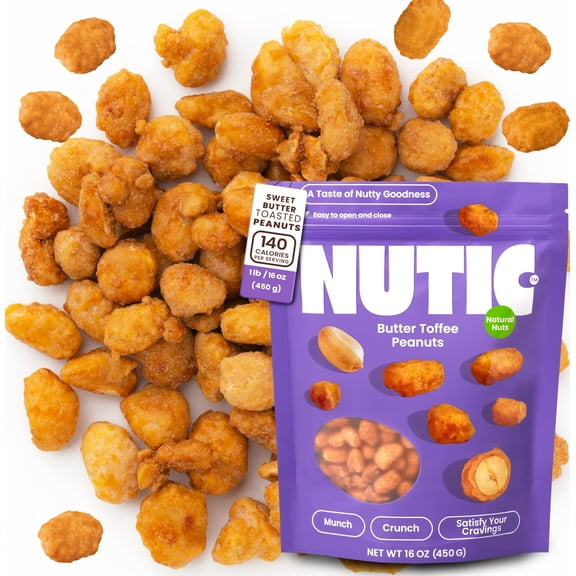 Nutic's Gourmet Butter Toffee Peanuts - 1 lbs of Crunchy, Candied Peanuts for Snacking - Sweet & Toasted Nut Mix with a Butter Flavor - Ideal for Health-Conscious Snackers & Holiday Gift Giving