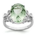 thumbnail image 1 of White Sterling Silver Ring Band Gemstone Prasiolite Oval Diamond, 1 of 2