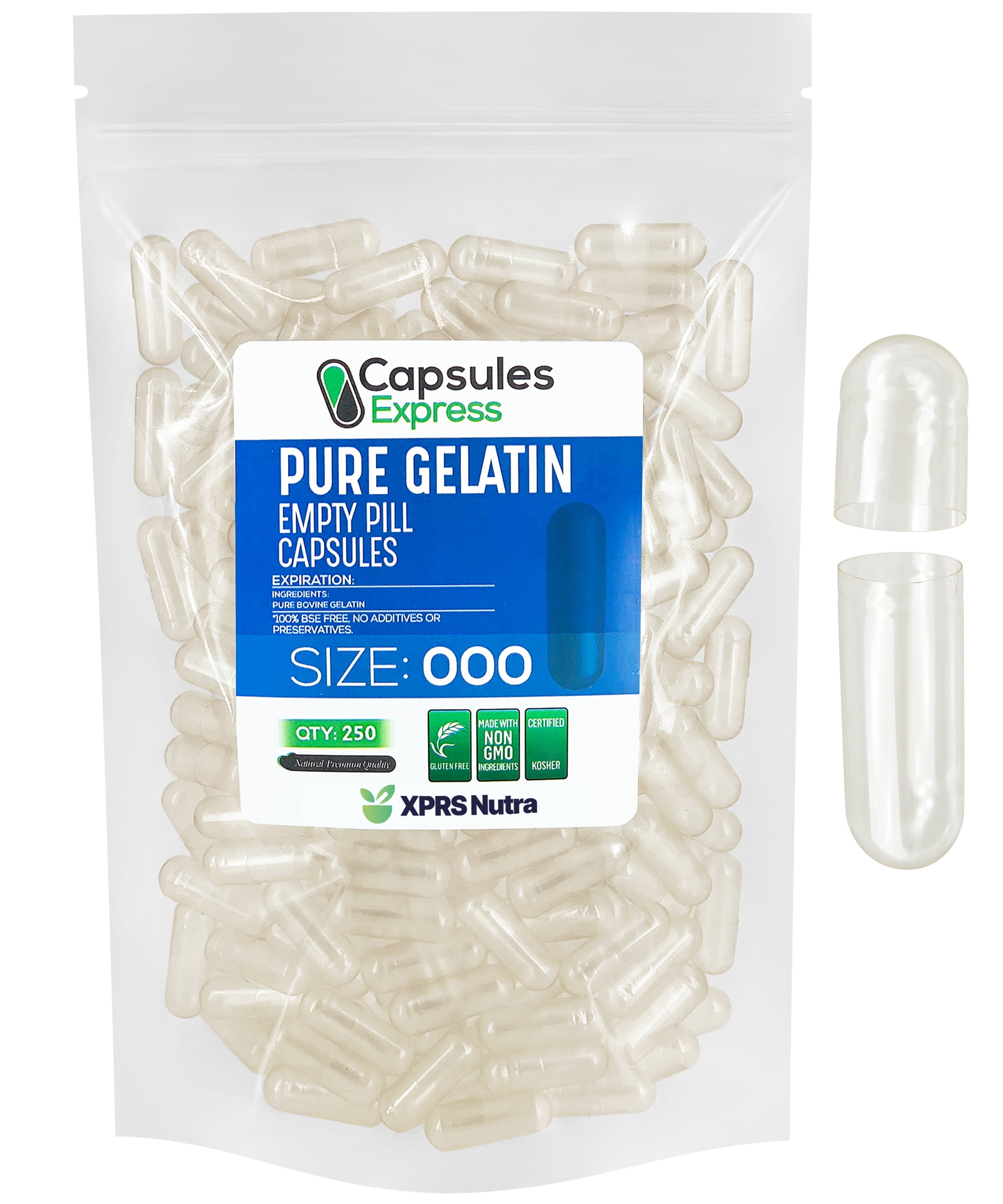 XPRS Nutra Size 000 Clear Empty Gelatin Capsules Kosher and Halal