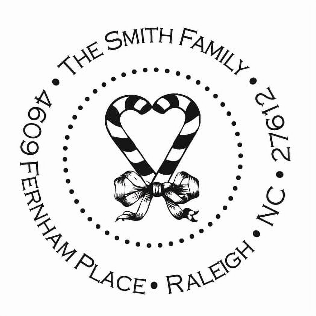 Personalized Round Self-Inking Rubber Stamp - Candy Canes