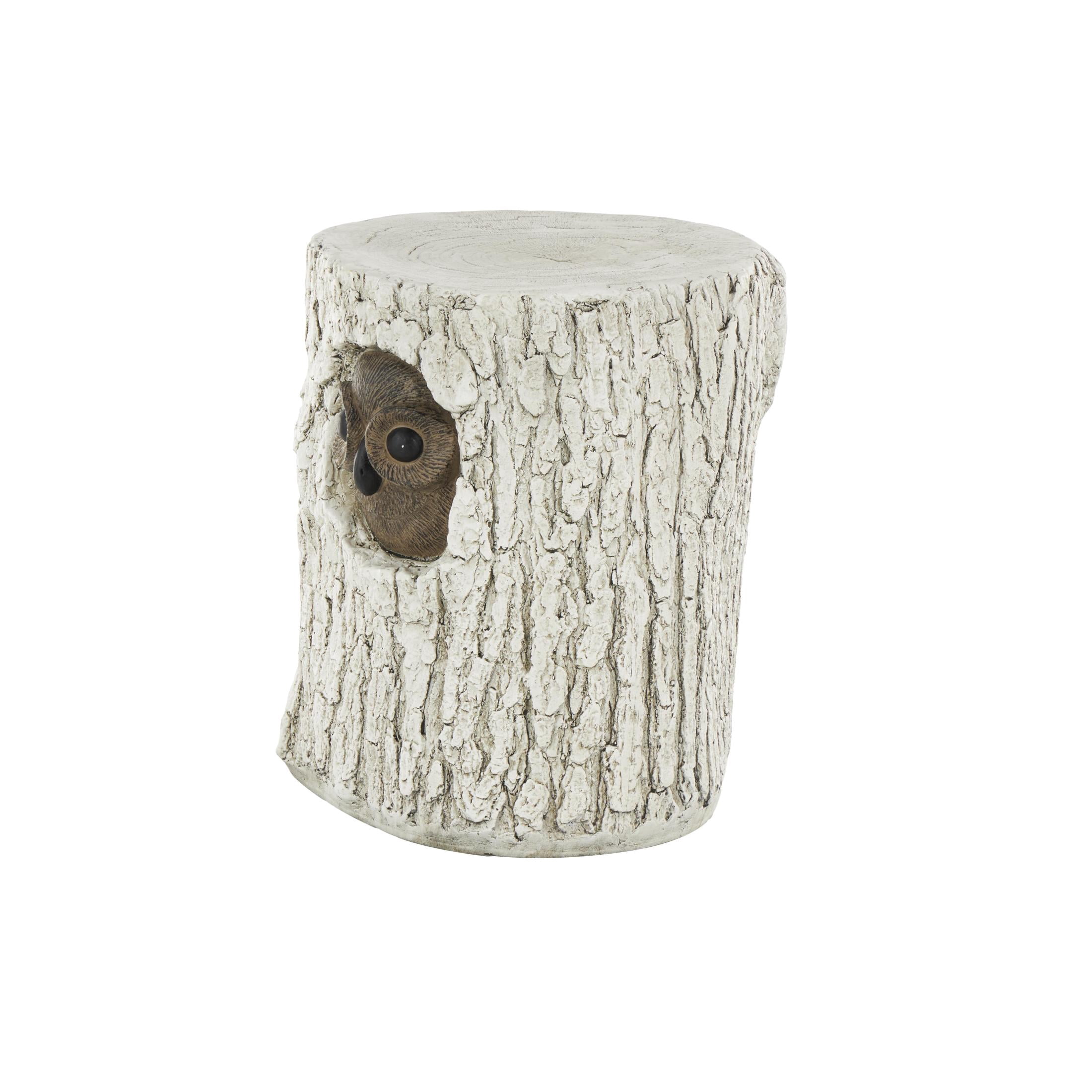 DecMode Magnesium Oxide Owl Tree Trunk Garden Stool with Brown Accents, White