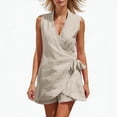 thumbnail image 2 of MLCDZ Cotton Linen Short Sets for Women Summer Outfits Wrap V Neck Sleeveless Top and Wide Leg Loose Shorts Two Piece Sets Business Casual Outfits, 2 of 9