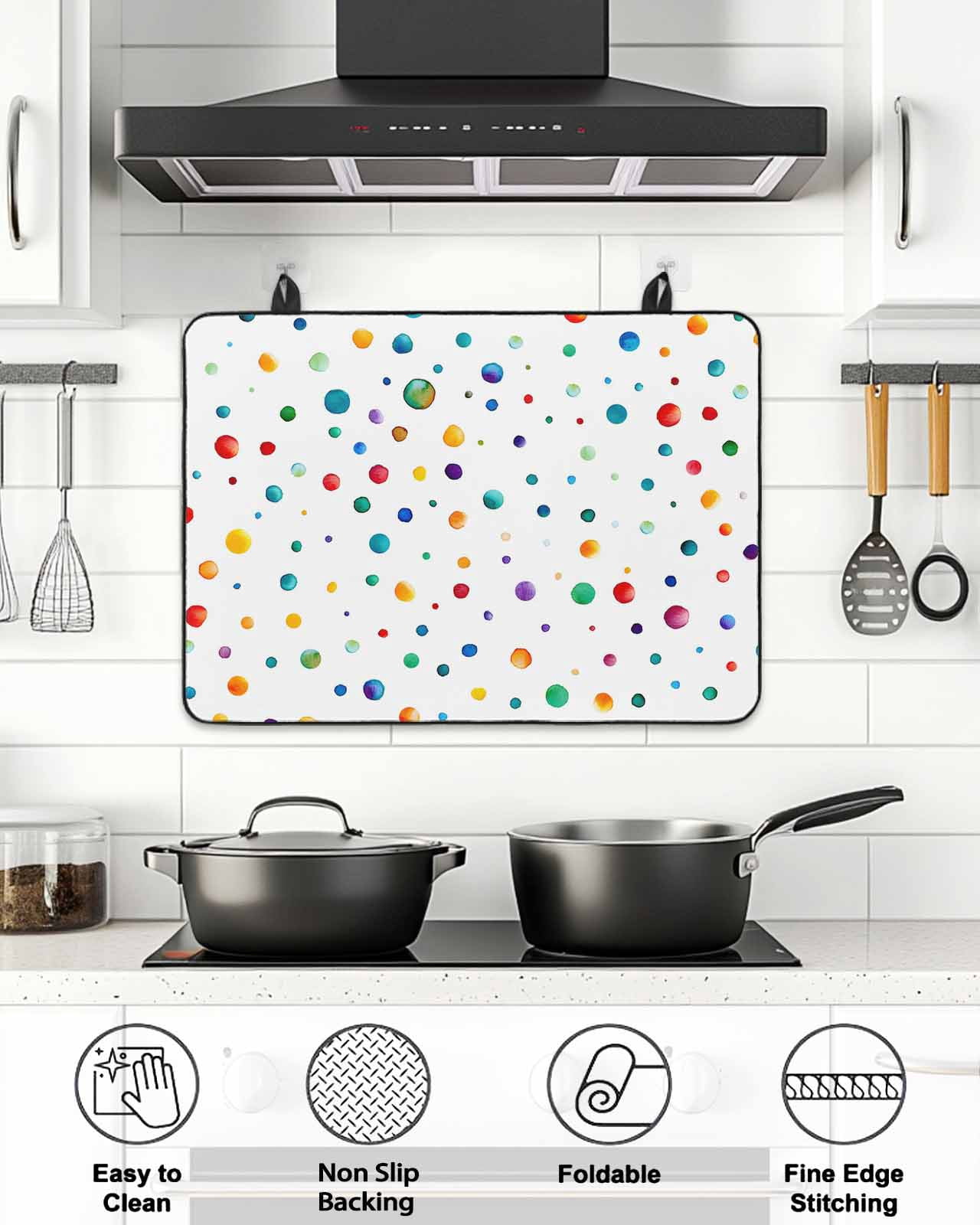 Stove Top Covers for Electric Stove, Colorful Polka Dot Glass Stovetop Cover Protector, Rainbow Point Vibrant Induction Cooktop Protector Oven Mat for Kitchen Countertop 28.5"x20.5"