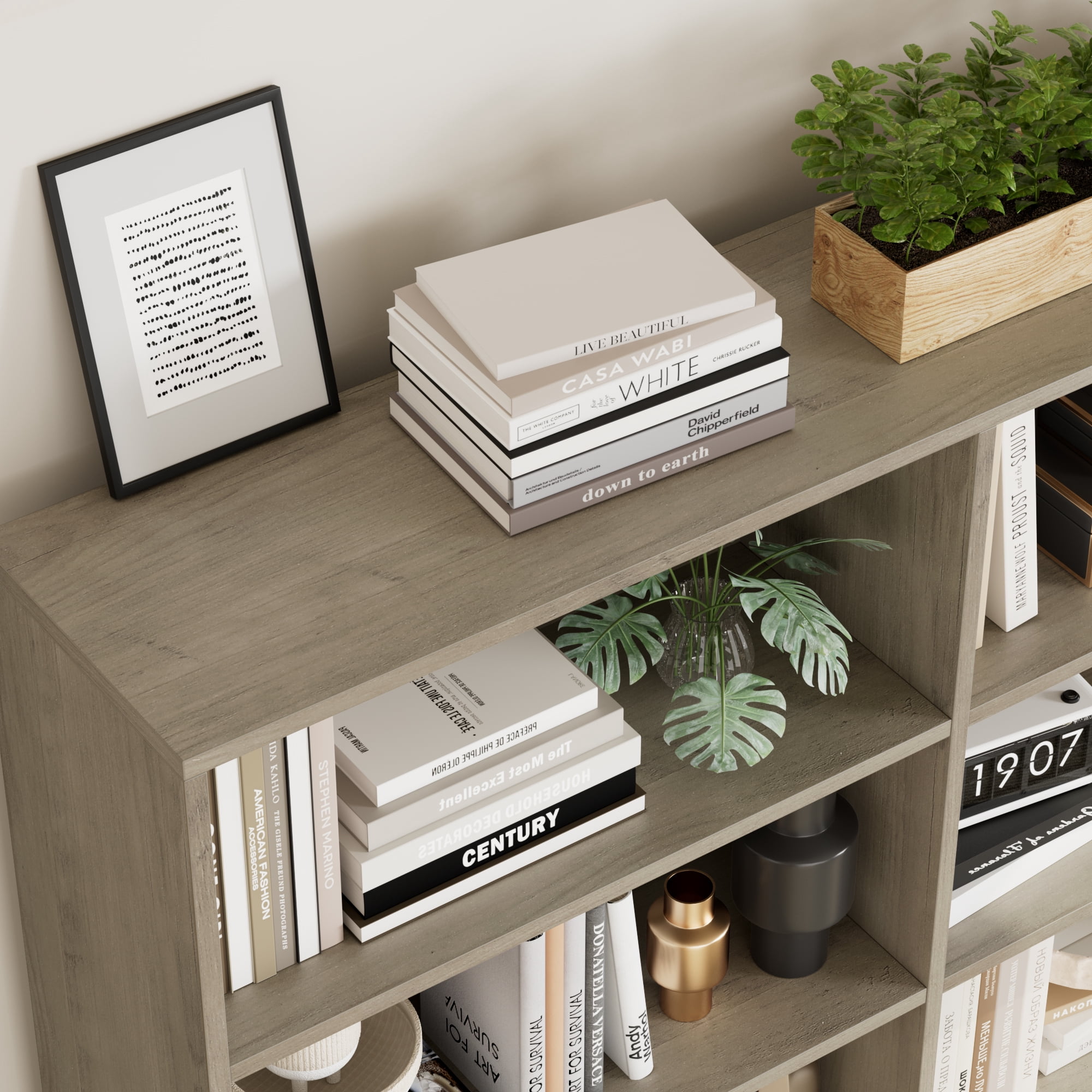 Homfa 74.3” Double Wide 6-Tier Bookcase, Extra Large Wooden Freestanding Display Bookshelf for Home Office Living Room, Gray