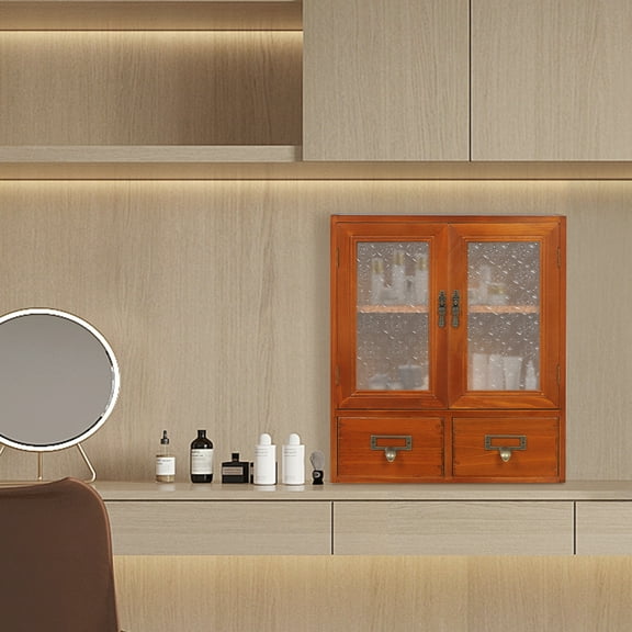 ToppiJoy 2 Tier Storage Cabinet, Double Door Wood Storage Cabinet with 2 Drawers, Modern Desk Organizer for Home/Office 11.81*4.72*14.17in