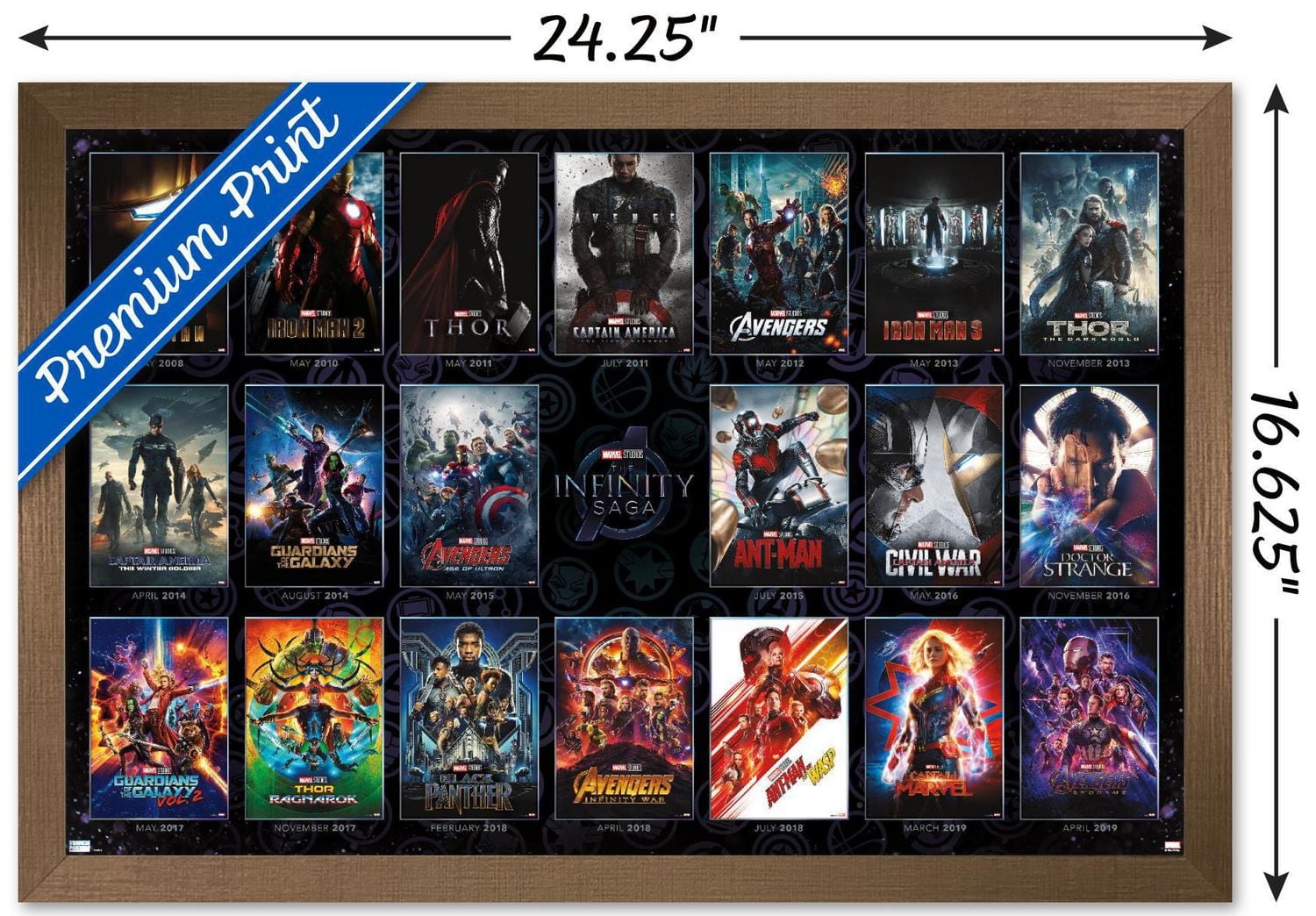 Marvel Avengers: The Infinity Saga - One Sheet Grid Wall Poster, 22.375" x 34" Framed