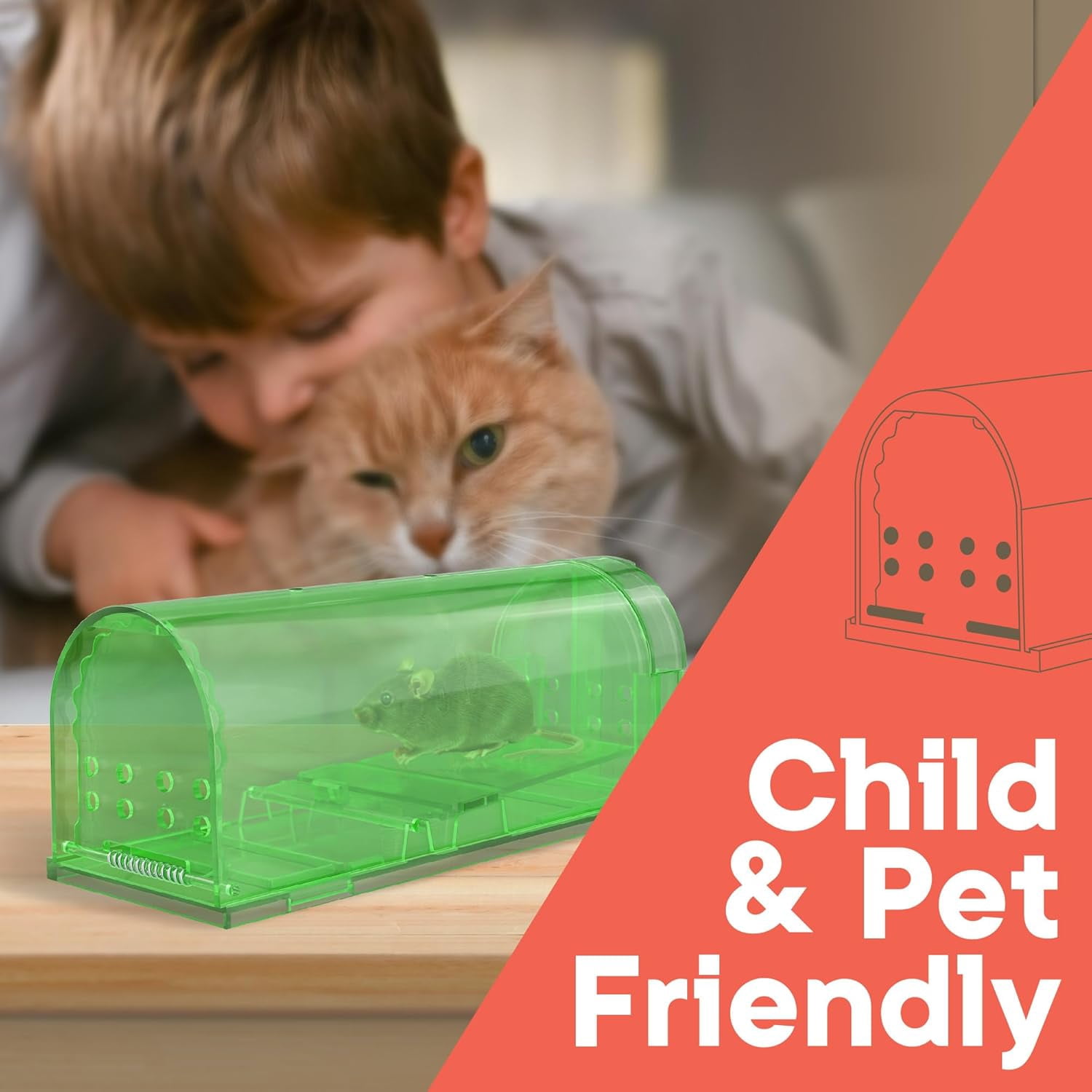 Campior Humane Mouse Trap Pack of 4, Live Catch & Release, Indoor/Outdoor, Pet & Child Safe, Reusable Plastic Cage, Green