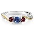 thumbnail image 2 of Gem Stone King 925 Silver and 10K Yellow Gold Blue Created Sapphire Red Rhodolite Garnet and Lab Grown Diamond 3 Stone Engagement Ring for Women (0.52 Cttw, September Birthstone, Size 5), 2 of 3