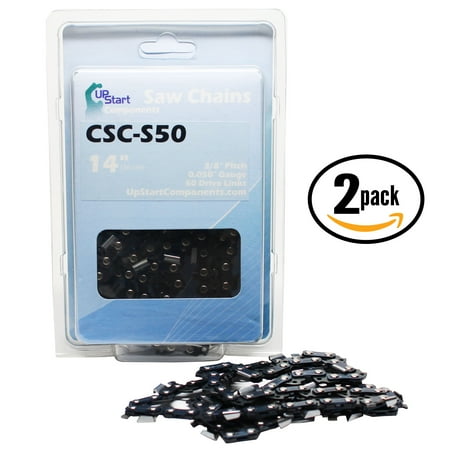 2-Pack 14" Semi Chisel Saw Chain for STIHL MS180 Chainsaws - (14 inch, 3/8" Low Profile Pitch, 0.050" Gauge, 50 Drive Links, CSC-S50)