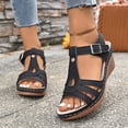 thumbnail image 2 of Rokment Orthopedic Platform Wedges Gladiator Dress Sandals for Women Ladies 2026 Summer Vintage Leather Hollow out Chunky High Heeled Dressy Sandals Black Size 8, 2 of 7