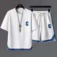 thumbnail image 4 of Conjunto de pantalones cortos para hombre, camiseta de entrenamiento con diseño de gofres y letras negras elegantes, conjuntos de pantalones cortos para hombre, oferta de estilo coreano, nuevo, con el, 4 of 5