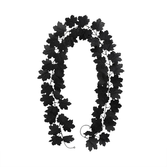 Black Artificial Maple Leaf Garland,Waterproof Fall Foliage Autumn Vine Decor for Front Door Fireplace Halloween Decor,6.56 Ft