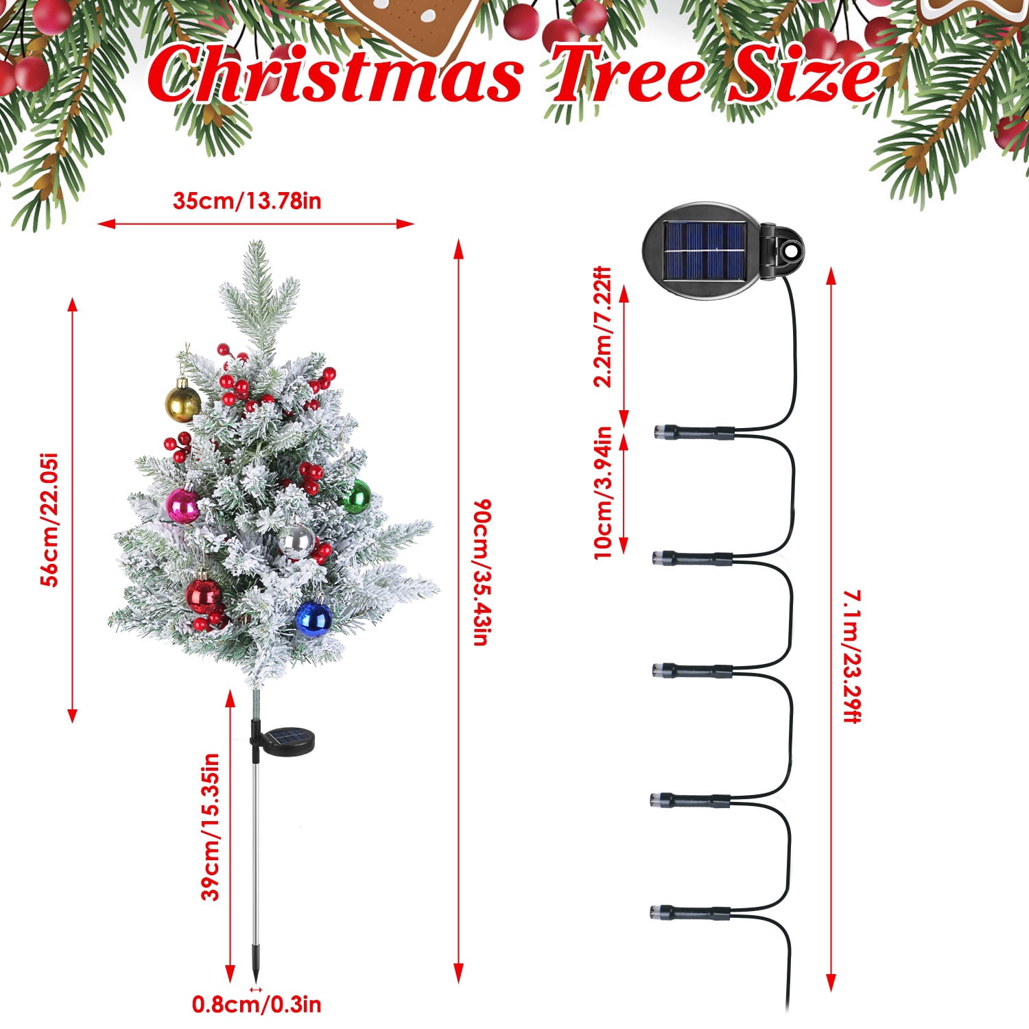 Astoutdoor 2-Piece Solar Lighted Artificial Christmas Tree, 35.43 in, Red Berries, 50 LEDs, 2 Modes, IP44, PVC
