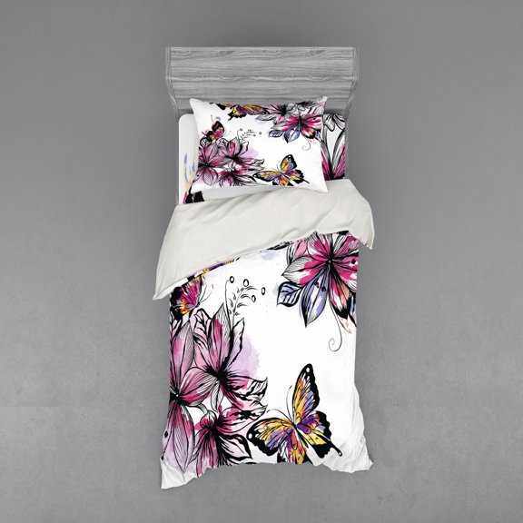Ambesonne Floral Bedding Set 3 Pcs, Blooms Botany Colorful, Twin, Multicolor