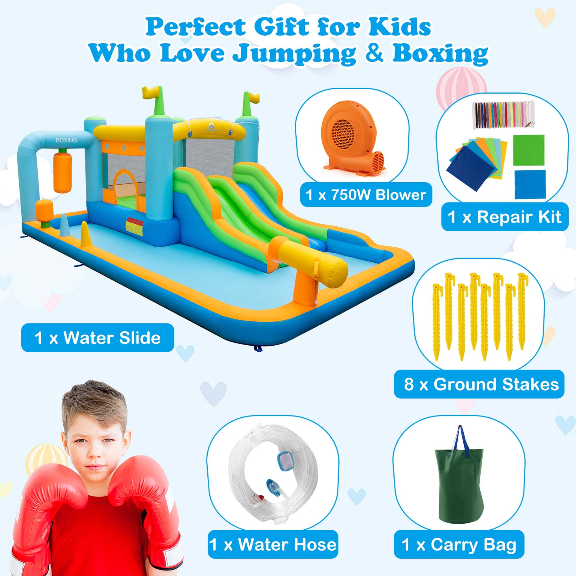 Costway Inflatable Water Slide Giant Kids Bounce House Park Splash Pool with 680W Blower for Toddler, Bouncy Water Park