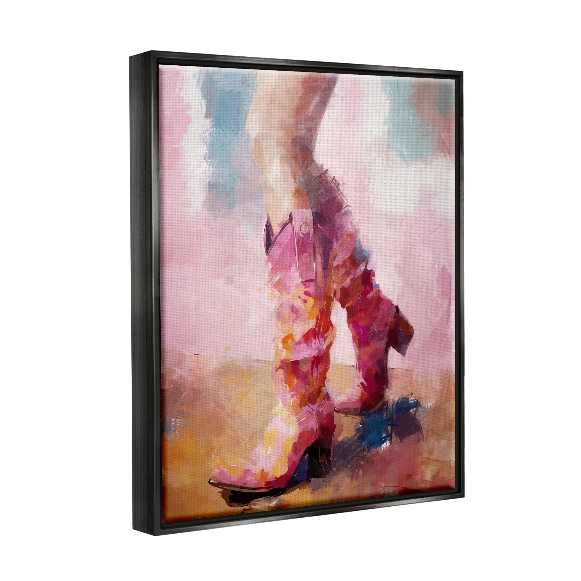 Stupell Industries Abstract Pink Cowgirl Boots Abstract Painting Black Floater Framed Canvas Art Print Wall Art, 17 x 21