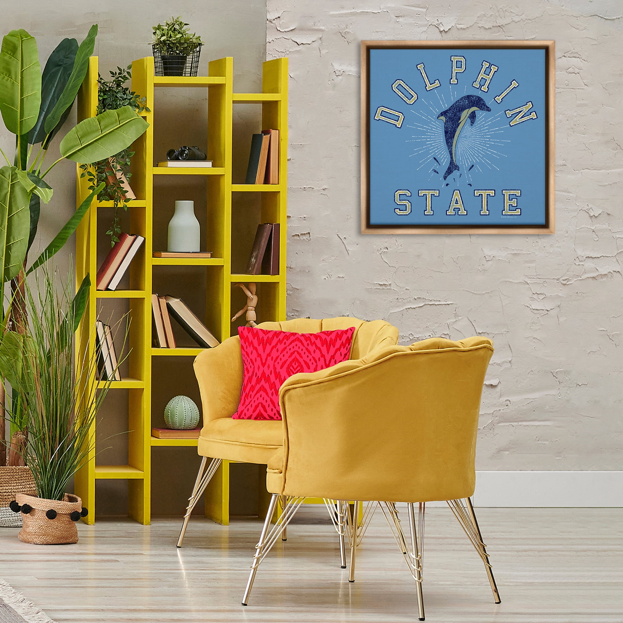 Stupell Industries Vintage Dolphin State Novelty & Humor Painting Brown Floater Framed Canvas Art Print Wall Art, 25 x 25
