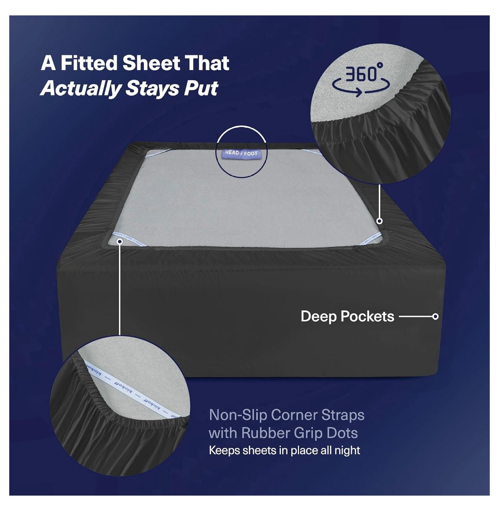 Kickoff Viscose Bamboo Fitted Sheet Queen Size, 100% Organic Cooling Sheets Fitted ONLY Viscose Bamboo Sheets Queen Size Bed Sheet for Hot , Extra Deep Pocket, 4 Corner Strap (Q, Pewter)