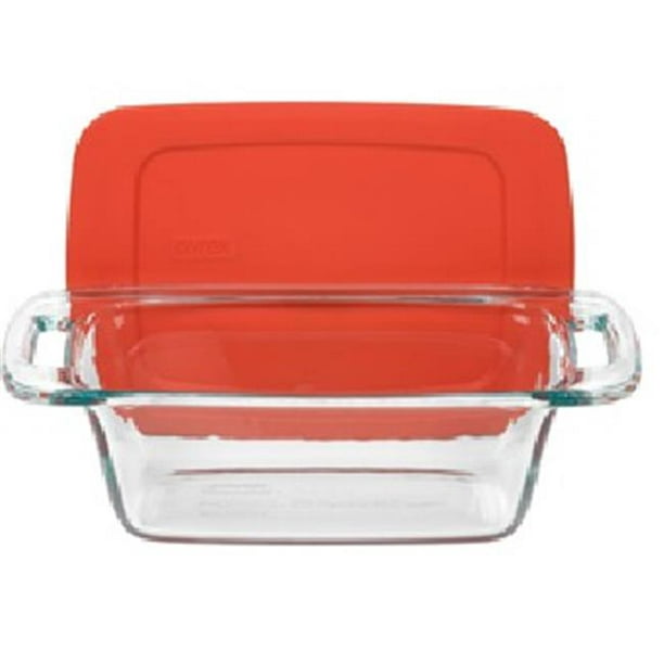 Pyrex Easy Grab 1.5 Quart Loaf Dish with Red Plastic Cover