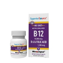 Superior Source No Shot Vitamin B-12 Methylcobalamin 10000 mcg, B-6 & Folic Acid 1200 mcg - Supports Brain & Heart Health - Aids Natural Energy Levels - 30 Sublingual Dissolving Tablets
